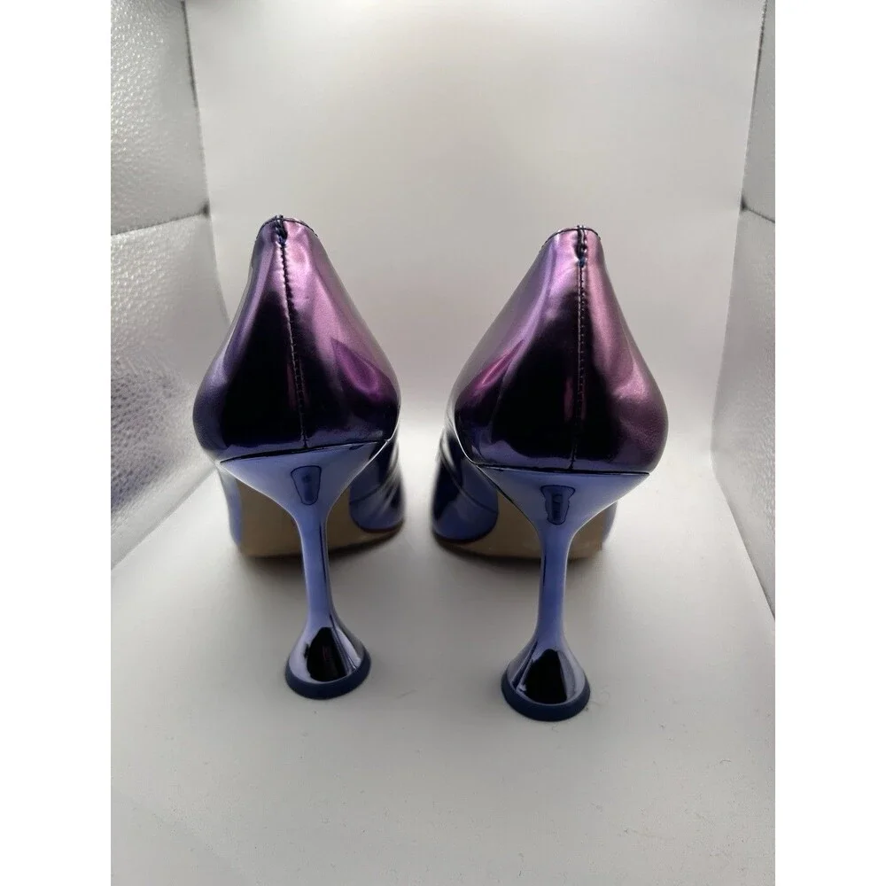 New 5.5 INC International Concepts Purple Metallic flared Heels Pumps Shiny Sz 9